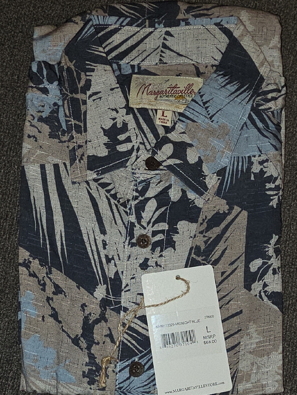 Margaritaville Men's Navy and Taupe Tropical Button-Down Shirt